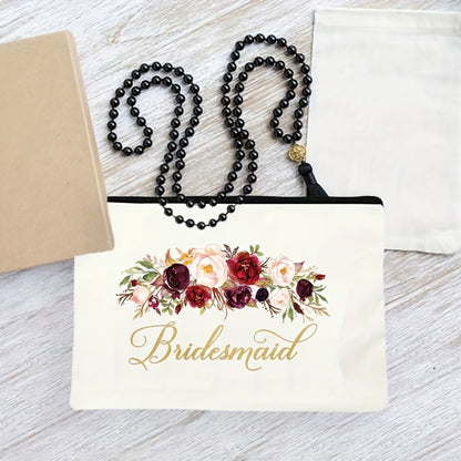 1pc Elegant Floral Bridesmaid Makeup Bag - Wedding Party Organizer with Zipper Closure, Lightweight & Portable Cosmetic Case for Bridesmaids, Floral bridal shower gift (White/, Machine Washable) - Perfect for Bridal Showers, Weddings, Everyday Use
