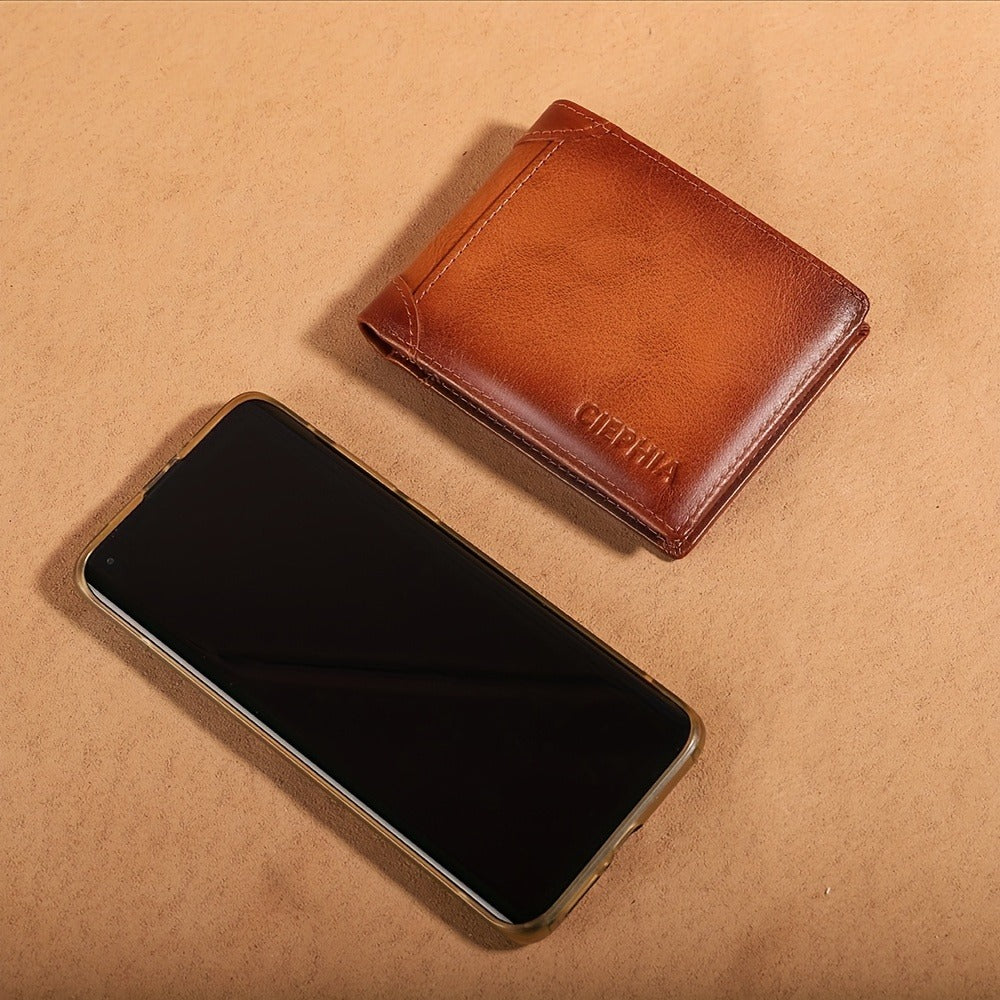 Ciephia Men'S Retro Full Grain Leather Tri-Fold Wallet | Rfid Blocking, Multiple Card Slots, Perfect Gift For Men