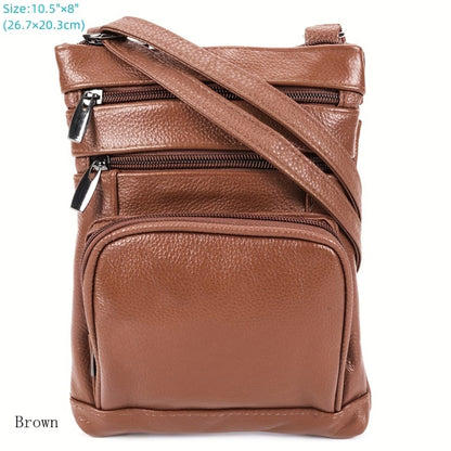 Genuine Leather Shoulder Bag, Adjustable Shoulder Strap Messenger Bag, Fashionable Handheld Design, Multifunctional Smartphone Storage Bag