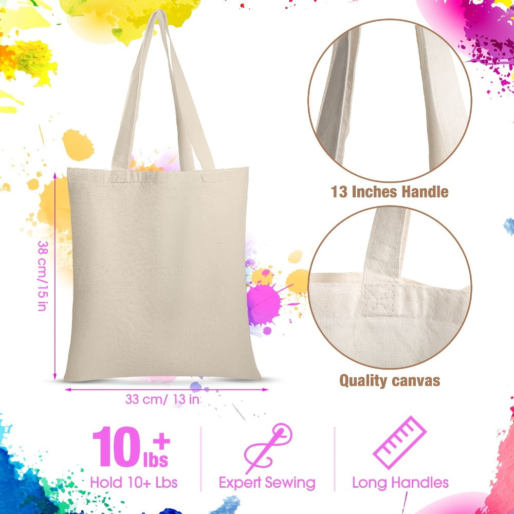 24pcs Home Decor Gifts Party Pack Tote Bags, Blank Plain Bag Lightweight Reusable Grocery Shopping Cloth Bags with Handles for DIY Crafting And Decorating, 13 Inch W X 15 Inch H
