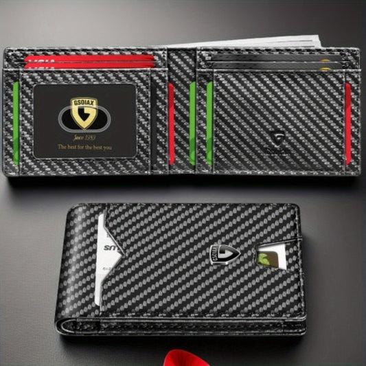 A Stylish Ultra-thin, Simple Design RFID Anti-eavesdropping Bifold Carbon Fiber Wallet, Small and Portable, Multi-color Optional, Equipped with Exquisite Gift Box Packaging