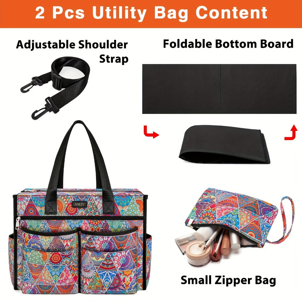 ITIEZY Fashionable Commuter Style Multi-Pocket Tote Bag With Multiple Separated Compartments And Shoulder Pad, Large Size Upgrade For Outdoor Use, Teacher Bag Nurse Bag, Large Capacity Multi-Compartment, Bohemian Style