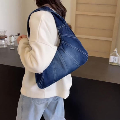 Trendy Tote Wandering Bag Denim Shoulder Bag -- Stylish, Durable, Spacious Underarm Bag for Women, Perfect for Daily Use And Shopping