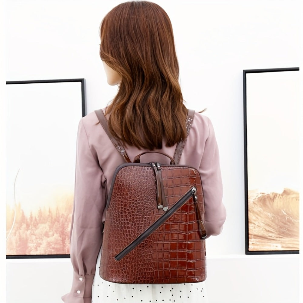 6pcs Set PU Minimalist Crocodile Embossed Women's Bag Set, High Cost Performance, Includes: Backpack, Tote Bag, Shoulder Bag, Clutch, Keybag, Wallet