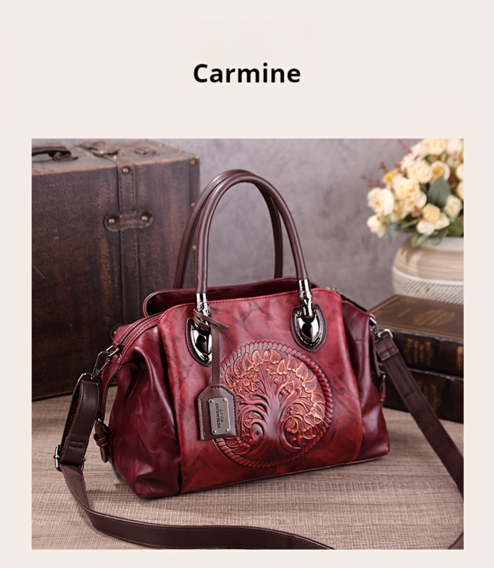 Women's Retro Flower Embossed Tote Bag, Gradual Change of Color, Large-Capacity Satchel Hand Bag, Suitable for Commuting and Gathering