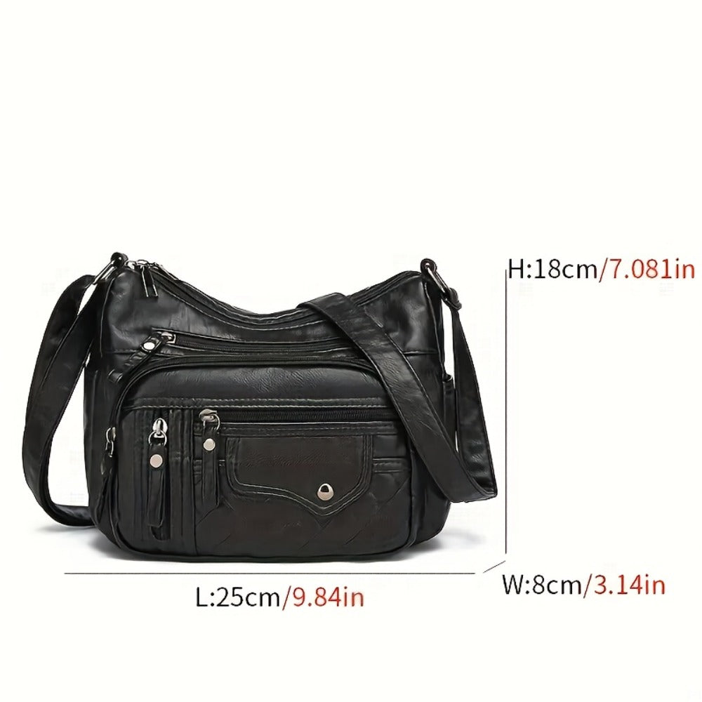 CuteCity Fashionable Large Capacity PU Shoulder Bag Multifunctional Crossbody Bag, Women'S Shoulder Bag, With Adjustable Shoulder Strap, Anti-theft Zipper Closure. Multi Zipper And Multi Pocket Design Handbag, Suitable For Daily Use
