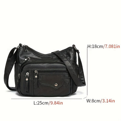 CuteCity Fashionable Large Capacity PU Shoulder Bag Multifunctional Crossbody Bag, Women'S Shoulder Bag, With Adjustable Shoulder Strap, Anti-theft Zipper Closure. Multi Zipper And Multi Pocket Design Handbag, Suitable For Daily Use