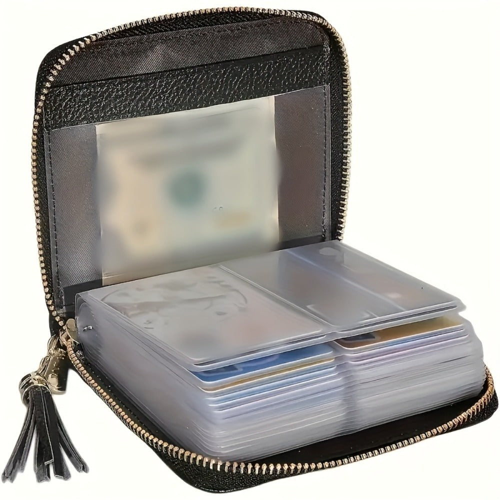 Card Case 40 Cards Slots And 2 ID Windows Credit Card Holder Wallet Zip PU Leather Card Case RFID Blocking Credit Card Organizer Gift Card Holder Rfid Wallet Card Holder Coin Purse