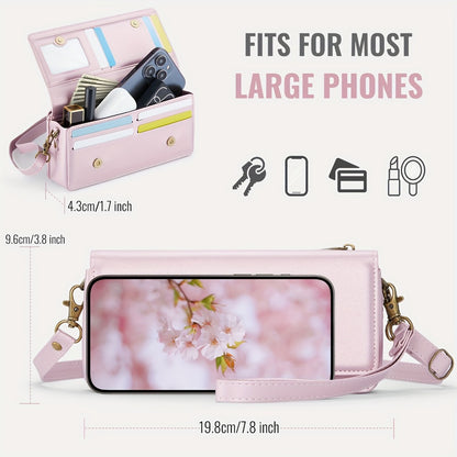 Crossbody Cell Phone Wallet for Women, RFID Blocking Multi Card Slots with Detachable Wristlet Shoulder Strap Zipper Pocket