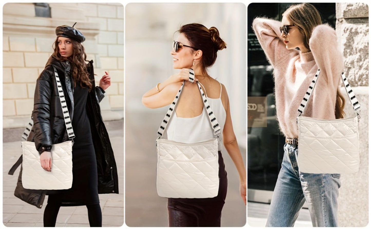 Lychii Quilted Crossbody Bag, Puffer Shoulder Bag, Tote Bag with Zipper, Fashion Quilted Ladies Handbag