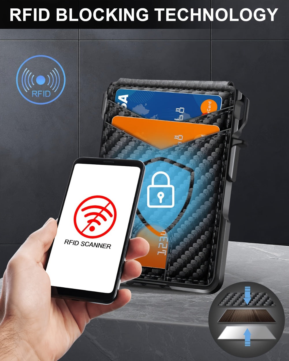 Wallet for Men, Mens Minimalist Wallet 9-13 Cards, Slim Compact Wallet with Money Clip & ID Window, RFID Blocking Smart Pop Up Card Wallet, Metal Aluminum Credit Card Holder Bifold Wallet