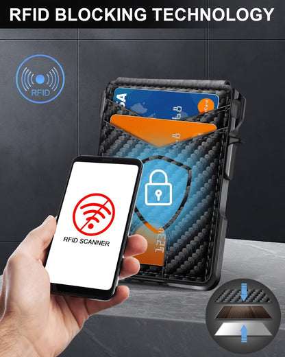 Wallet for Men, Mens Minimalist Wallet 9-13 Cards, Slim Compact Wallet with Money Clip & ID Window, RFID Blocking Smart Pop Up Card Wallet, Metal Aluminum Credit Card Holder Bifold Wallet