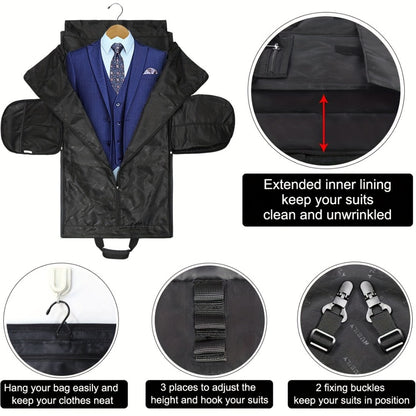 RAINSMORE Carry On Garment Bag Convertible Suit Travel Bag With Shoes Compartment Large Hanging Garment Duffel Bag Weekender Duffle Bag For Men Women, Black