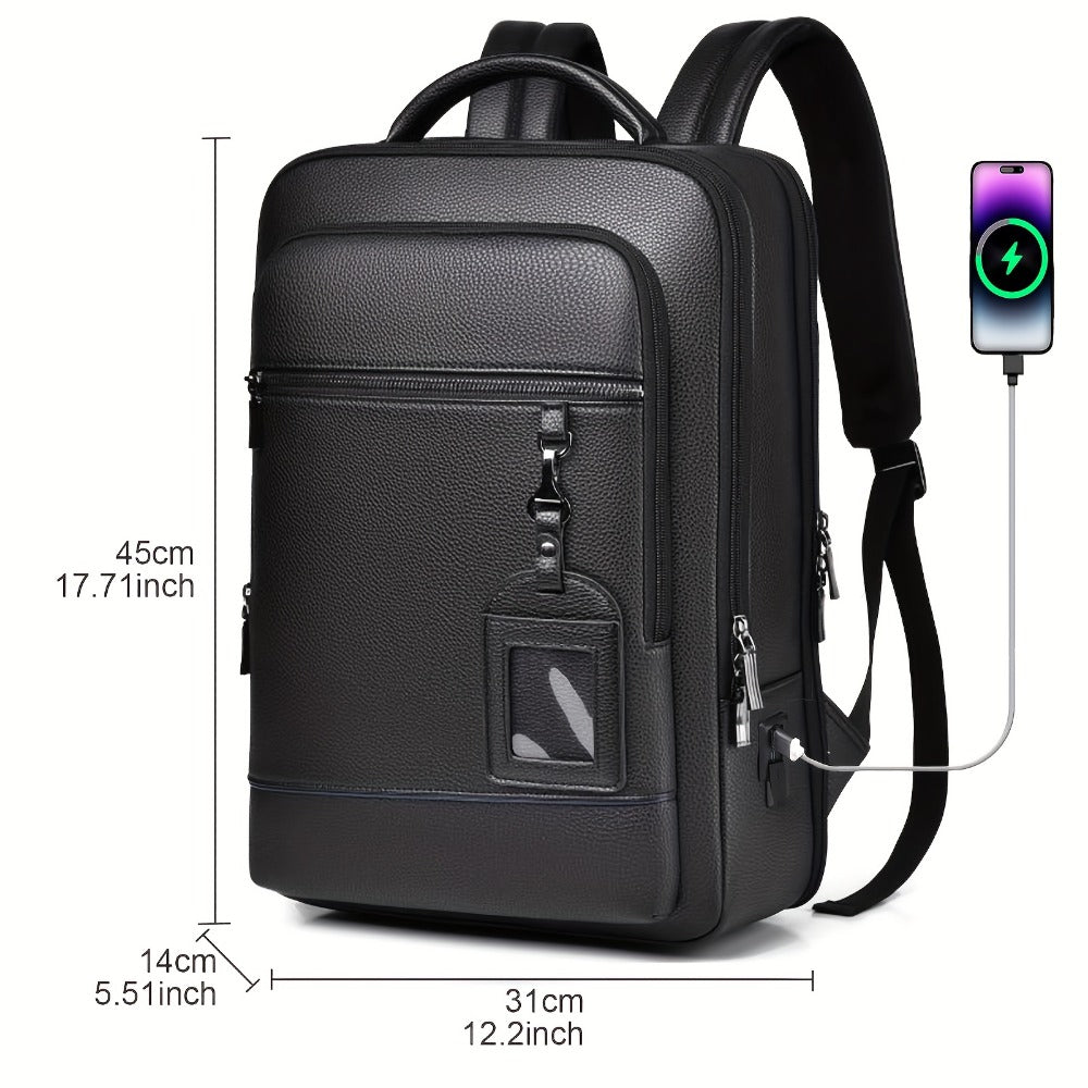 Laptop Backpack – 15.6 Inch, Genuine Leather, USB Charging, for Travel & Work | Bag Vero – detail view 4