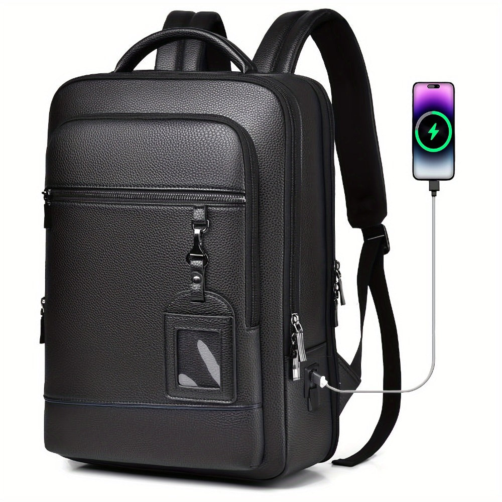 Laptop Backpack – 15.6 Inch, Genuine Leather, USB Charging, for Travel & Work | Bag Vero – detail view 2