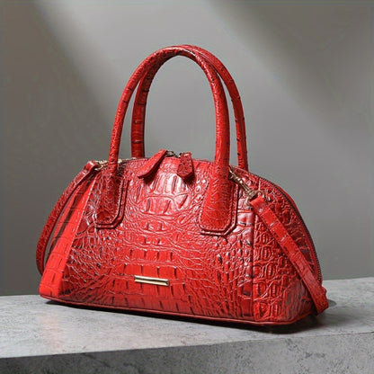 Luxurious Crocodile Print Top Handle Satchel Bag - Stylish Crossbody Design, Spacious Interior, Magnetic Snap Closure, Adjustable Shoulder Strap - Women'S Fashion Handbag, Boston Purse, Perfect for Work, Travel, And Daily Use