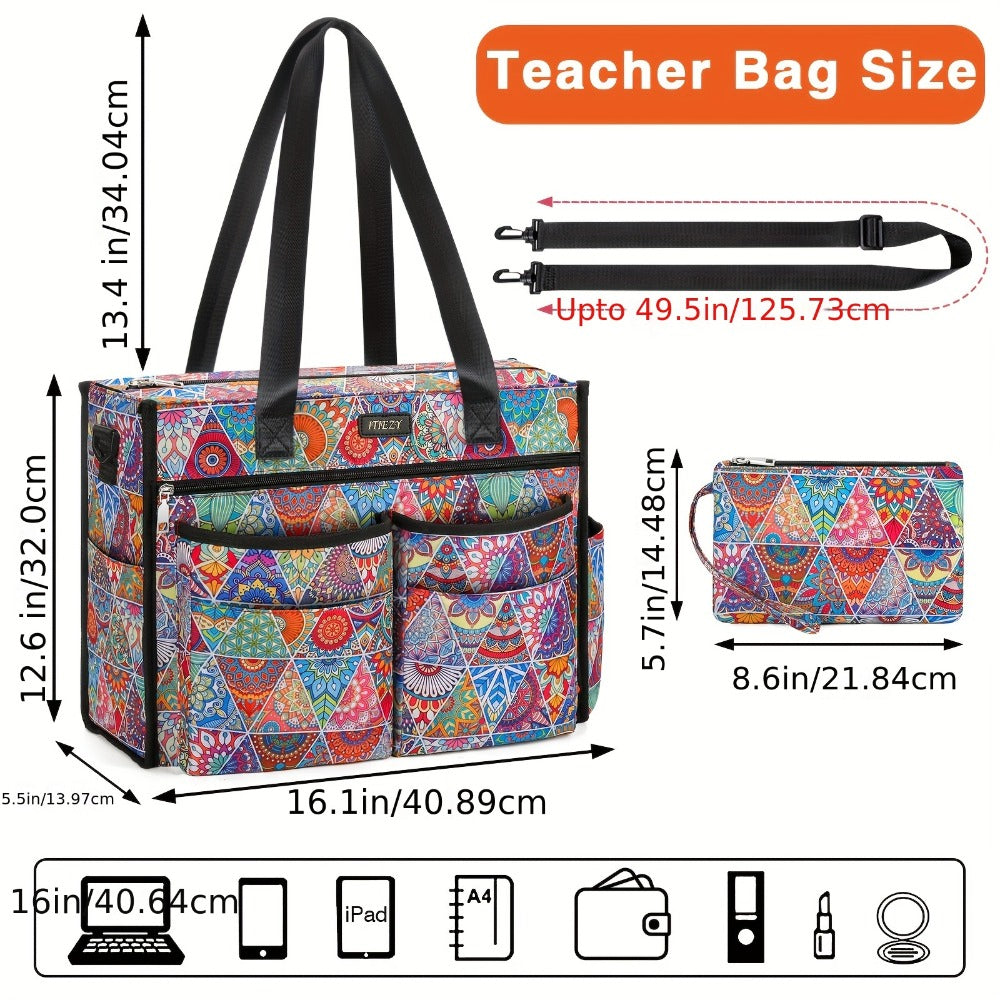 ITIEZY Fashionable Commuter Style Multi-Pocket Tote Bag With Multiple Separated Compartments And Shoulder Pad, Large Size Upgrade For Outdoor Use, Teacher Bag Nurse Bag, Large Capacity Multi-Compartment, Bohemian Style