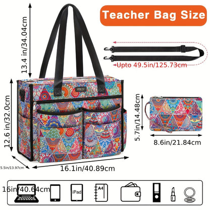 ITIEZY Fashionable Commuter Style Multi-Pocket Tote Bag With Multiple Separated Compartments And Shoulder Pad, Large Size Upgrade For Outdoor Use, Teacher Bag Nurse Bag, Large Capacity Multi-Compartment, Bohemian Style