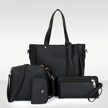 4pcs Luxury Women's Handbag Set - Elegant Tote Bag, Crossbody Purse & Wallet with Fixed Strap, Zipper Closure, - Perfect Gift for Valentine's Day, Christmas - Daily Commute & Shopping Essentials, Handbag for Women, Crossbody Purse, Durable