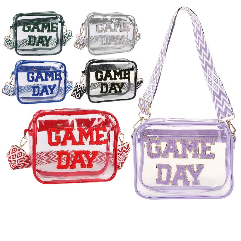 PVC Transparent Crossbody Bag with Embroidered Letter Design, Transparent Square Shoulder Bag with Zipper Closure And Painted Edges, Portable Travel Toiletry Organizer, Suitable for Sports, Travel, Beach, And Events