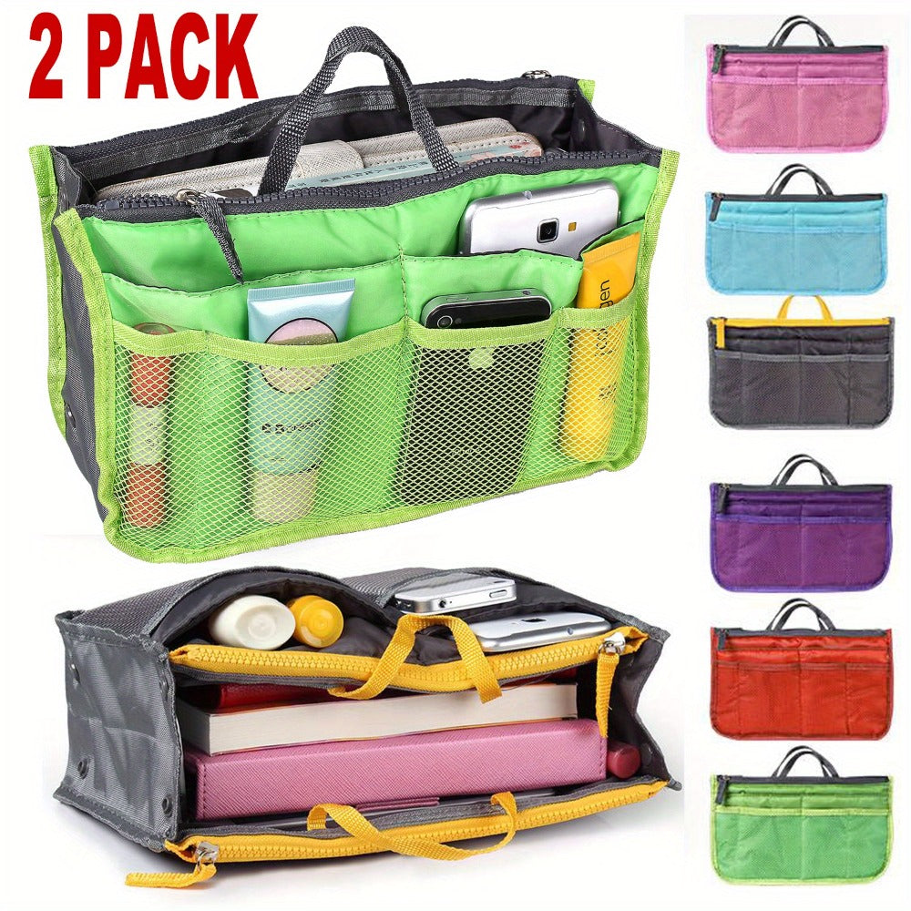 2 Packs Multifunctional Women Lady Travel Insert Handbag Organiser Makeup Bags Toiletry Purse Liner w/Hand Strap Cosmetic Bag -  For Women -  Perfect for Travel & Everyday Use - Ideal Gift for Her