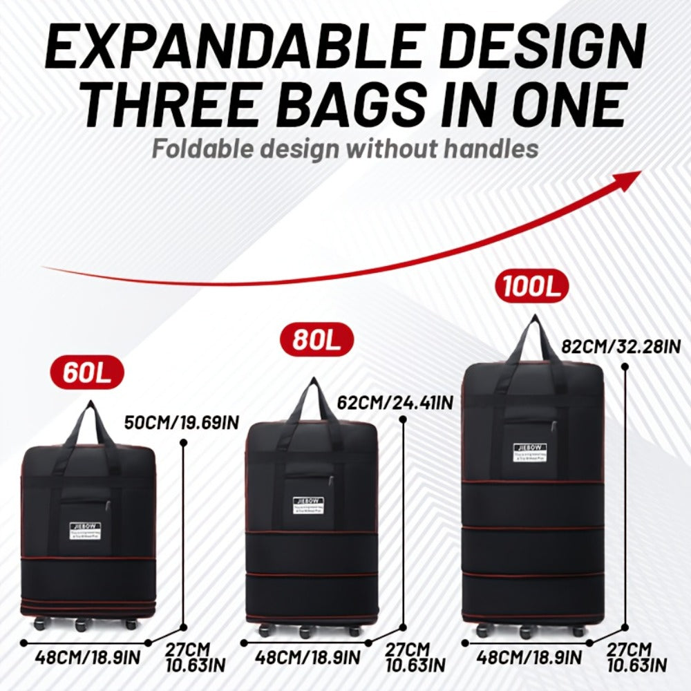 6-Wheel Expandable Travel Duffle - Foldable Large Capacity Suitcase with Reinforced Stitching, Black & Red Accents, Durable Plastic Construction - Sleek Minimalist Design for Business Trips, Study Abroad, Moving & Home Storage, Luggage for Travel, Robust