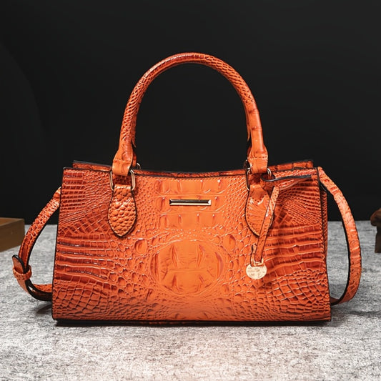 Women's Alligator-Style Handbag - Luxury Zipper Closure Crossbody Purse with Alligator Print, Solid Color Suitable for Parties & Everyday Use, Elegant Designer Bag, Material for,, Travel, Gift