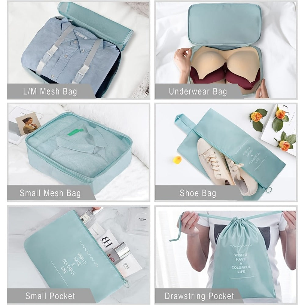 The 8/9pcs Set Includes A Hook Design, Suitable For Multiple Scenarios. It Can Be Hung On Backpacks And Hangers During Business Trips Or Travels Without Taking Up Space. In Student Dormitories, Hanging Items On Bed Frames Or Wardrobes Saves Space.