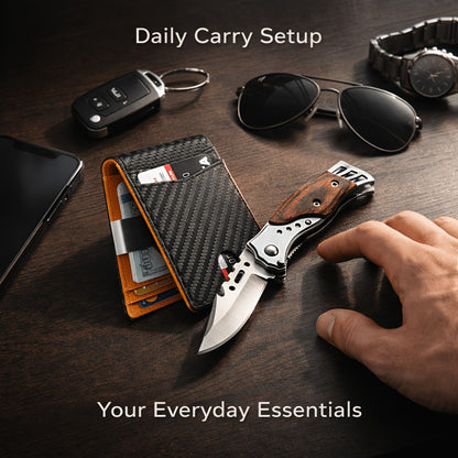 Gift Set for Men Slim Wallet And Portable Folding Tool RFID Blocking Minimalist Wallet Everyday Carry Set Ultra Slim Card Holder Gift for Him