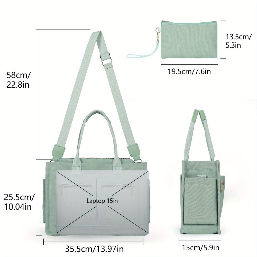 2pcs Women's Large Canvas Tote Bag with Pockets, Laptop Crossbody, Everyday Satchel, Shoulder Hobo Work Travel Gym Handbag