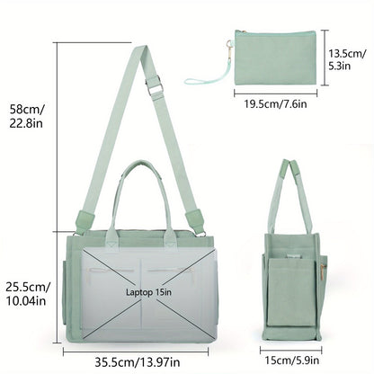 2pcs Women's Large Canvas Tote Bag with Pockets, Laptop Crossbody, Everyday Satchel, Shoulder Hobo Work Travel Gym Handbag