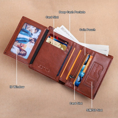 CIEPHIA Vintage Genuine Leather Wallet with RFID Protection, 12 Card Slots, ID Window, Zippered Coin Pocket Perfect Gift for Valentine's Day, Father's Day, Thanksgiving, Everyday Wallet | Vintage Leather Wallet | Secure Zipper Closure