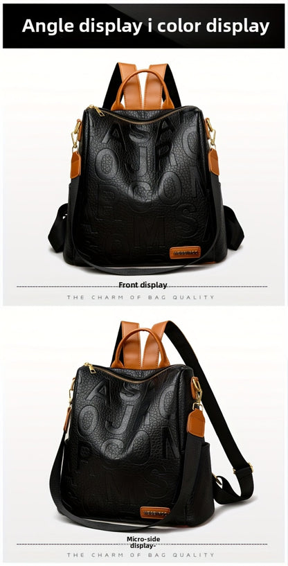 A Stylish And Modern Backpack for Women Featuring a Solid Color with Embossed Letters, a Classic Crocodile Pattern, And Golden Hardware Accents. It'S Lightweight with an Adjustable Shoulder Strap, Making It Ideal for Commuting, Leisure, Or Travel