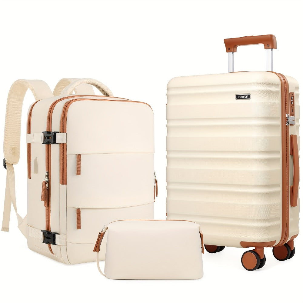 Suitcase Set 3pcs, 20in Carry On Luggage with TSA Lock Spinner Wheels Extension Handle, PC Hard Shell Luggage Set, Suitcase with Fully Lined Interior