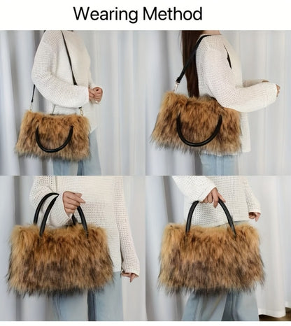 [Ideal Gift] Women's Shoulder Bags, Plush Bags, Faux Mink Fur Bags, Handbags, Tote Bags, Plush Handbags, Available in Five Colors. Ideal Gifts for Girlfriends And Mothers. High-End And Fashionable Tote Bags, Crossbody Bags. Free Pendant Or Headband Gift