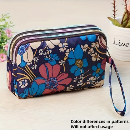 Ladies' Wallet with A 3-layer Zipper Bag Featuring Floral Patterns, Casual Handbag, Multi-layered Design for Money, Mobile Phones And Cards, Casual Accessory | Dynamic Accessory | Durable Zipper Closure, Wallet