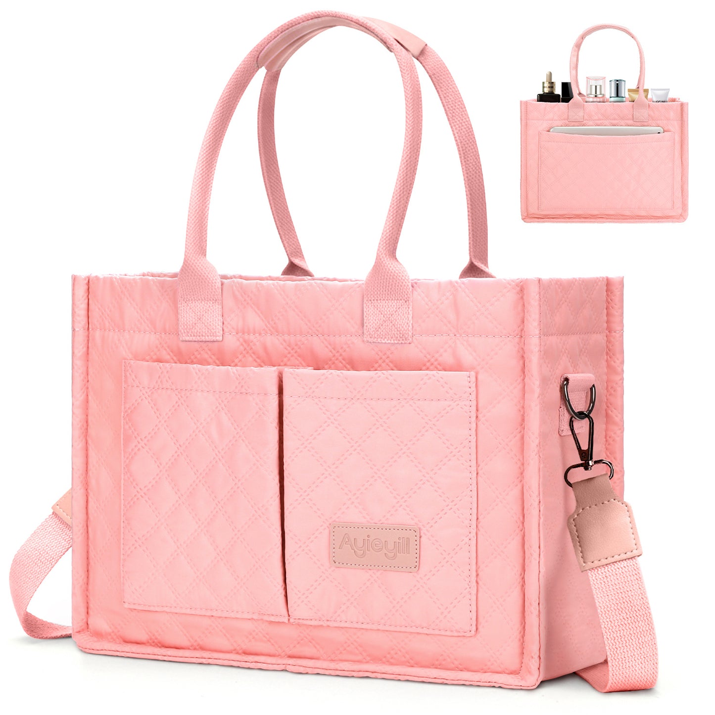 Tote Bag for Women with Compartments, Large Nylon Totes Women's Purse Crossbody Bags Work Laptop Book Bag Shoulder Handbags