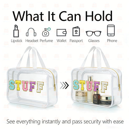 Essential for Viewers, This PVC And Portable Makeup Bag Features The Word 'STUFF' in Eye-Catching Embroidered Letters. It'S a Fantastic Storage Solution for Sports Events And Concerts