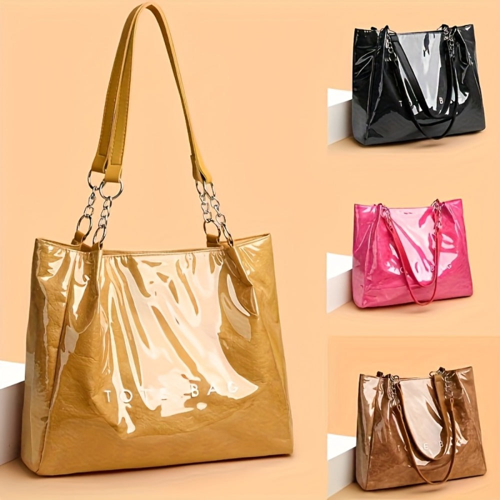 Fashionable Ladies Handbag with One Shoulder Bag Transparent Design, Zipper Closure, Polyester Lining - Perfect for Everyday Use Or Gift-available - Available In Black, Golden,  And Brown