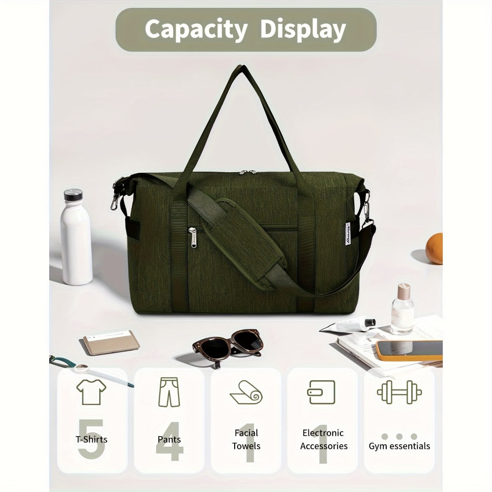 Large Travel Duffle Bag Compatible for Business Trips, Gym & Airplane Carry-On with Wet/Dry Shoe Compartment, Laptop Pocket & Detachable Strap - Heavy-Duty Gym Bag,, Shoe Section & Tech Pocket Organization