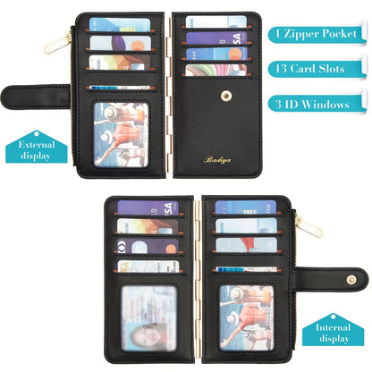 Slim RFID-Blocking Wallet for Women, Faux Leather Bifold Purse with Card Slots, Zipper Pockets, Minimalist Style, Ideal Gift for Women Suitable for teens.