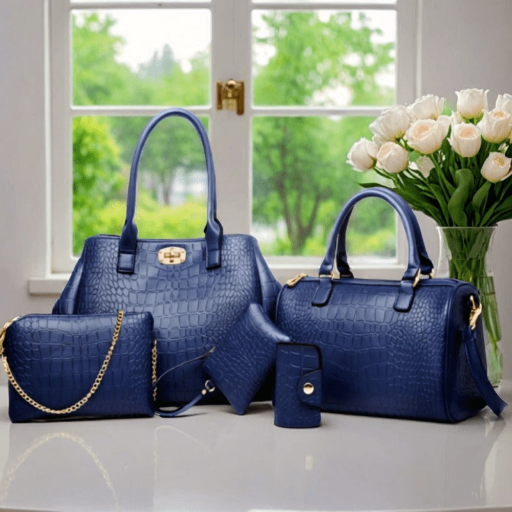 5pcs Set PU Elegant Crocodile Embossed Women'S Tote Bag Set, Large Capacity Women'S Shoulder Bag, Crossbody Bag, Expandable Handbag, High Cost-Effectiveness, Suitable As A Gift