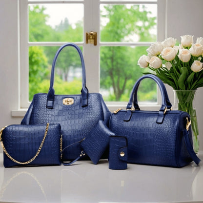 5pcs Set PU Elegant Crocodile Embossed Women'S Tote Bag Set, Large Capacity Women'S Shoulder Bag, Crossbody Bag, Expandable Handbag, High Cost-Effectiveness, Suitable As A Gift