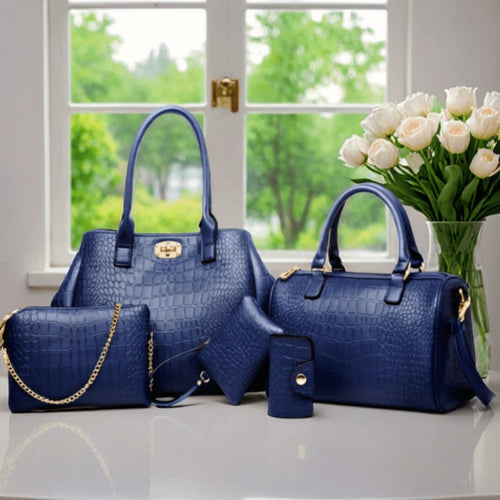 5pcs Set PU Elegant Crocodile Embossed Women'S Tote Bag Set, Large Capacity Women'S Shoulder Bag, Crossbody Bag, Expandable Handbag, High Cost-Effectiveness, Suitable As A Gift