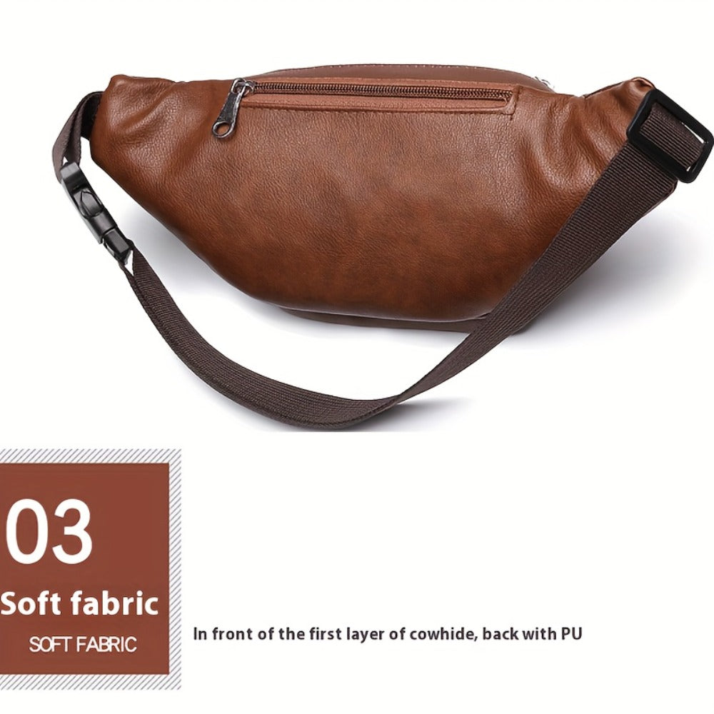 High Quality Genuine Faux Leather Waist Bag - Adjustable Shoulder Straps, Soft Cowhide Crossbody Bag, Suitable for Daily Commuting And Outdoor Running Sports