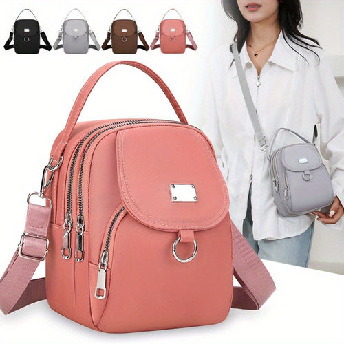 4 Colors Lightweight Nylon Women'S Messenger Bag - Casual Mini Handbag with Multi-Zipper Compartments, Detachable Adjustable Shoulder Strap & Front Pocket, Small Crossbody Bag, Versatile Travel Purse, Secure Zipper Closure