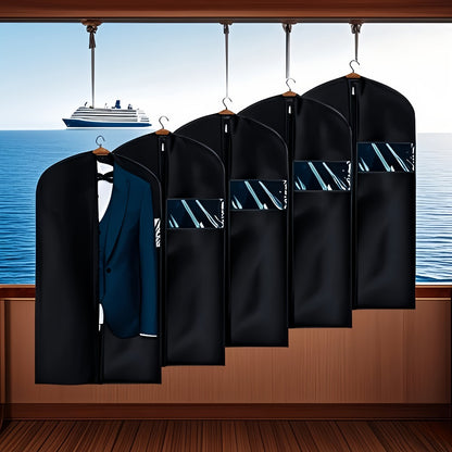 5pcs Black Washable Suit Covers with Transparent Windows, Suitable for Cabin Storage, Washable Suit Covers, Shirts, Suits, Dresses, Suit Dust Bags with Windows for Cabin Storage