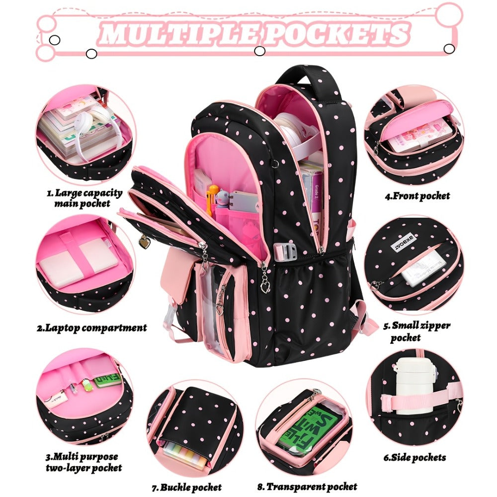 3pcs Teenage School Backpack Handbag Storage Bag Set | 15.6-inch Laptop Backpack, Cute and Large Capacity with Multiple Pockets, Smooth Zipper, Casual Style, Lightweight, Trolley Sleeve, for Back to School and Daily Use, For Teenager, For Teenager