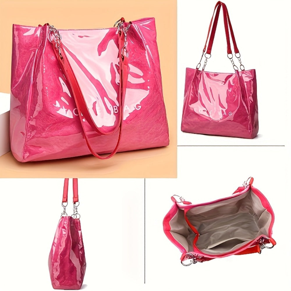 Fashionable Ladies Handbag with One Shoulder Bag Transparent Design, Zipper Closure, Polyester Lining - Perfect for Everyday Use Or Gift-available - Available In Black, Golden,  And Brown