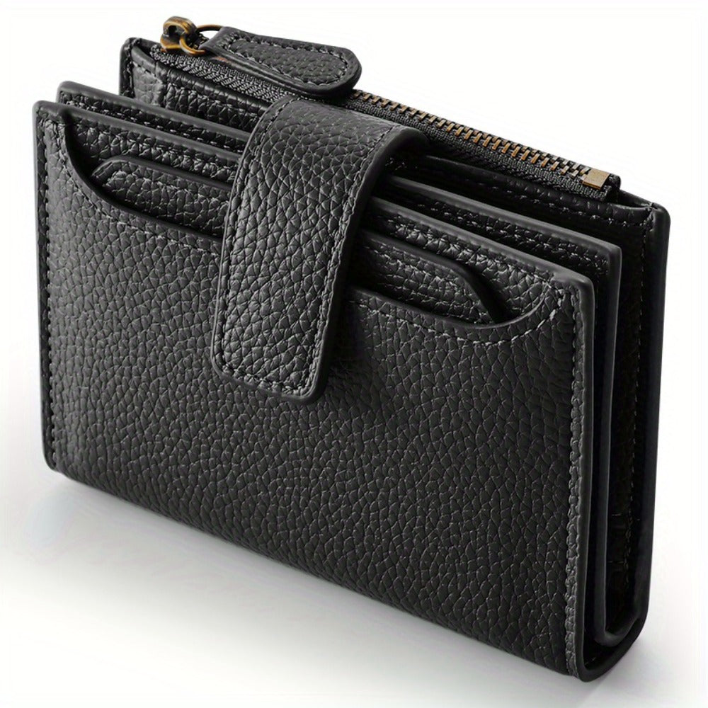 1pc Women's RFID Blocking Bifold Wallet - Compact Soft Card Holder with Zipper Coin Pocket & 4 ID Windows, Small Slim Minimalist Purse for Women